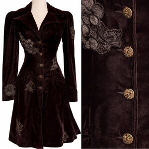 Bespoke Y2K Betsey Johnson velvet dark eggplant appliqué coat- jacket- XS